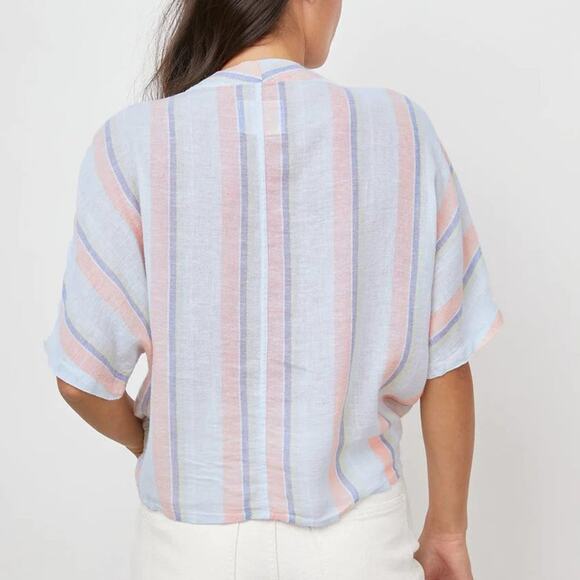 NEW Rails Thea Linen Tie Waist Blouse Biarritz Multi Stripe Medium - Picture 6 of 16
